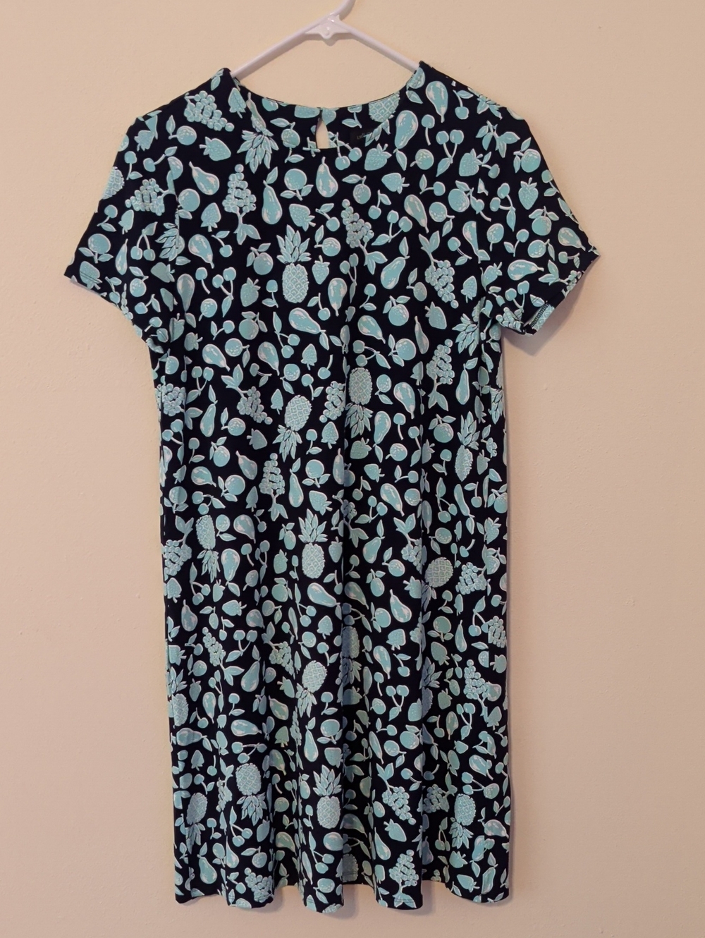 J.Jill Wearever Collection Navy Blue Fruit-Print Short Sleeve Dress